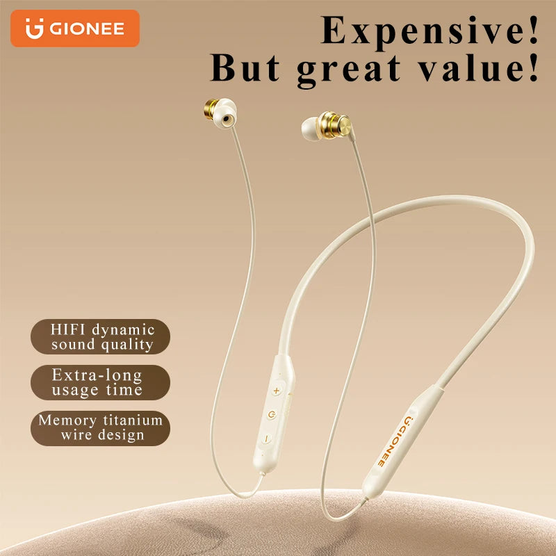 Gionee 5.3 Wireless Bluetooth Neckband Headset – Sport Neck-Hanging Earbuds with HiFi Sound, Mic & Waterproof Design