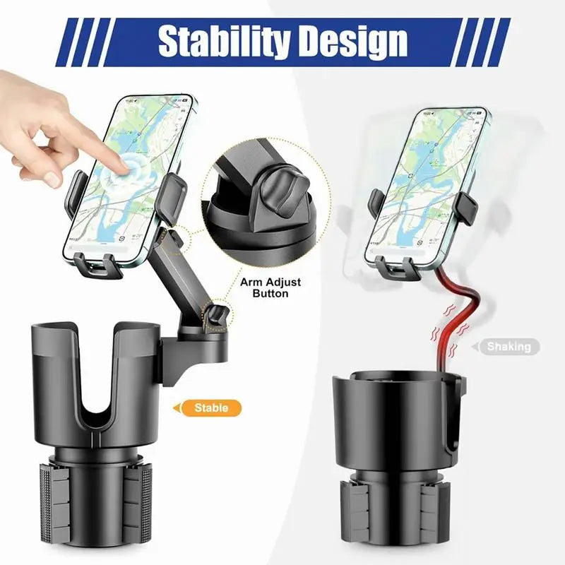 2-in-1 car phone & cup holder – adjustable mount expander drink holder with cell phone stand for cars, SUVs & trucks
