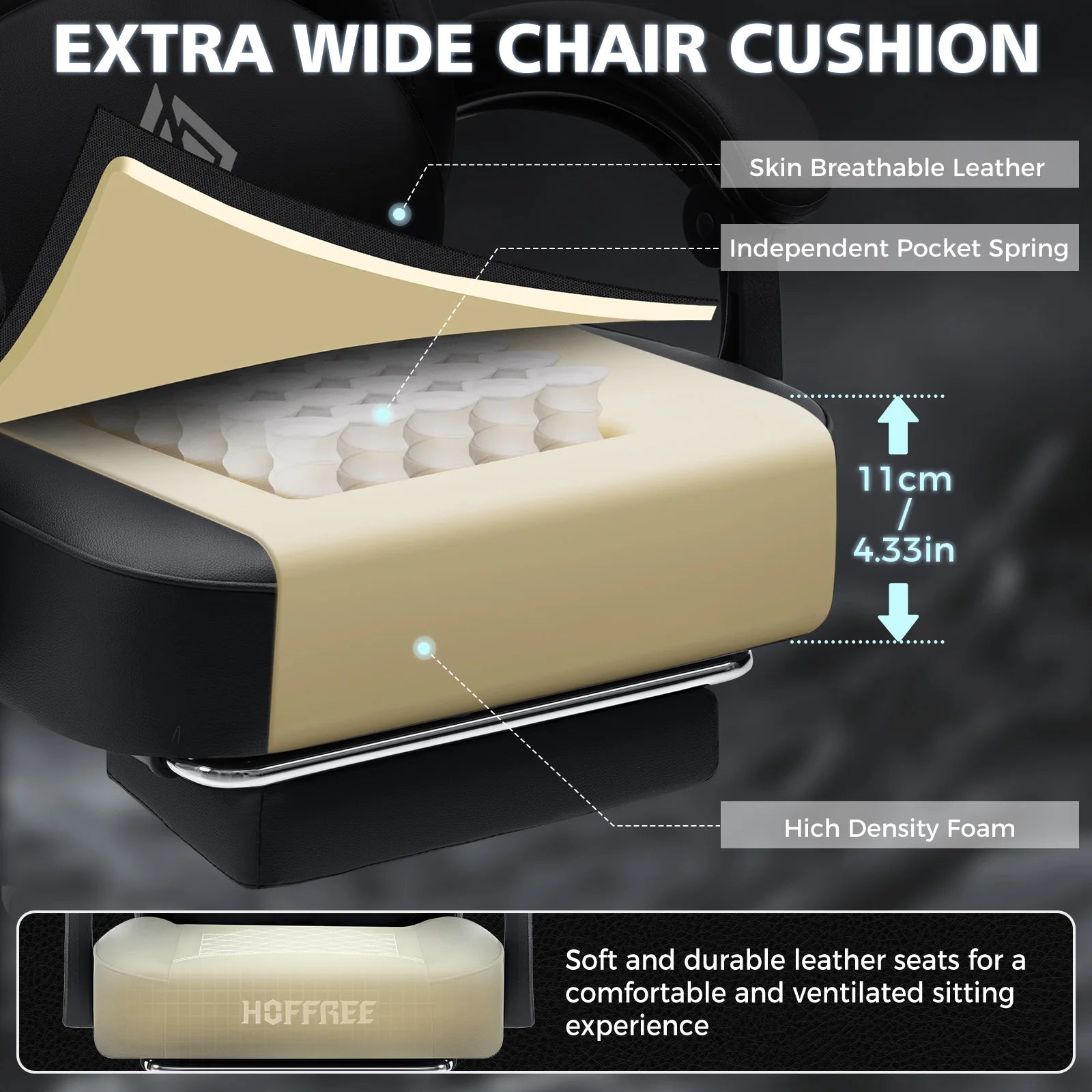 🎮 Ergonomic PU Leather Gaming Chair – Reclining Office Chair with Footrest, Adjustable Lumbar Cushion, Headrest & Massage Function