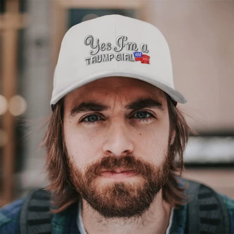 “Yes I’m a Trump Girl” Embroidered Baseball Cap – Adjustable Republican Dad Hat for Men & Women