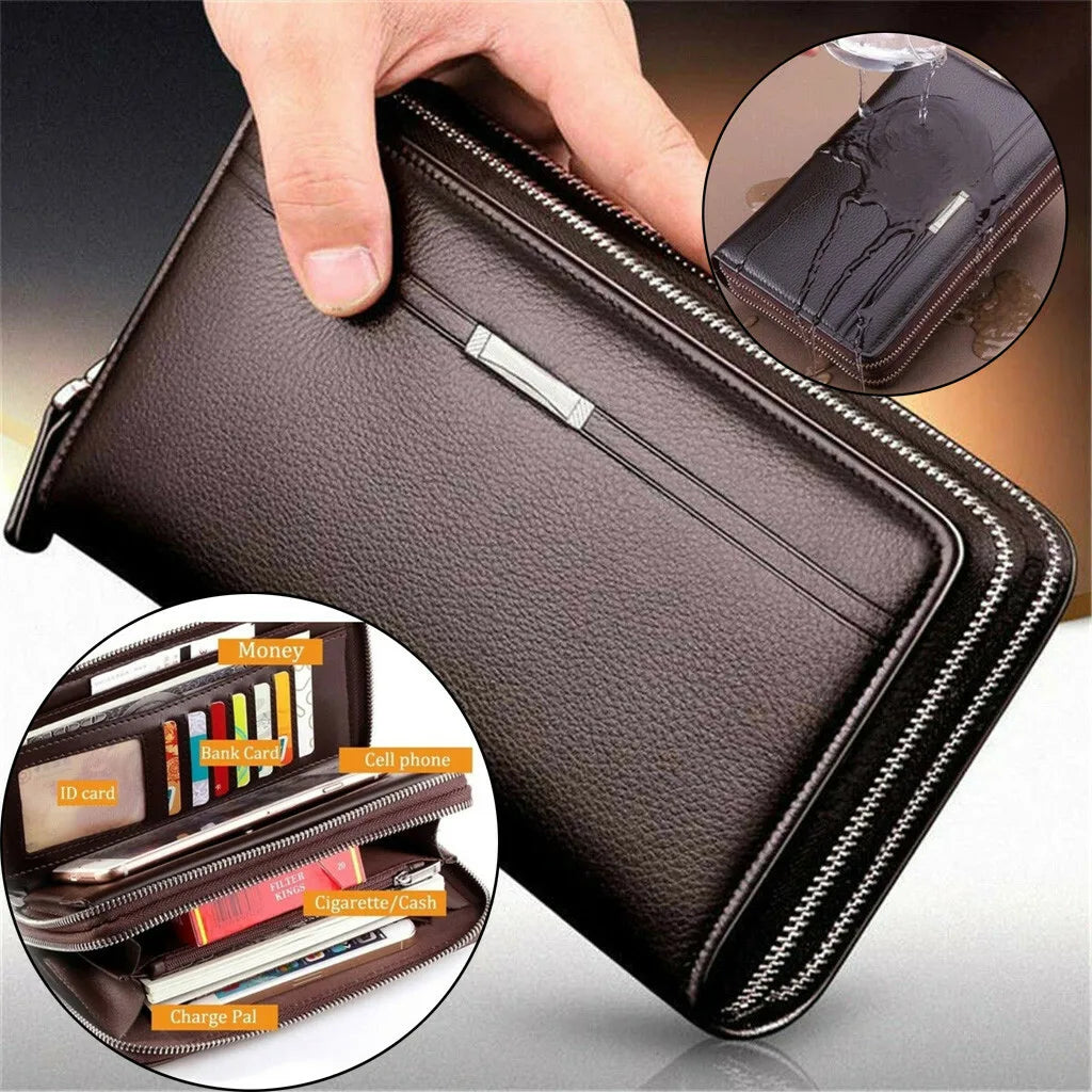 Men’s Long Leather Clutch Wallet – Large Business Handbag with Phone Pocket, Card Holder & Premium Gift Design
