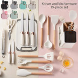 “19-Piece Food-Grade Silicone Kitchenware Set – Cooking Spoons, Cutting Board & Chef Knives”