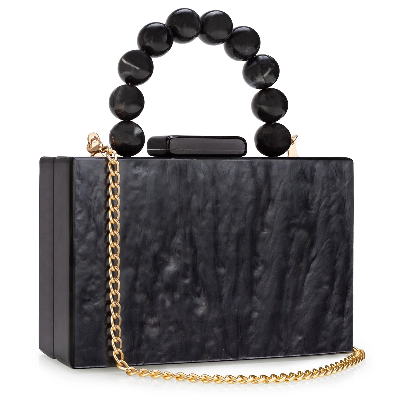 Women’s Pearl Marble Acrylic Evening Bag – Luxury Dark Green Crossbody Purse with Flap Closure for Weddings & Parties