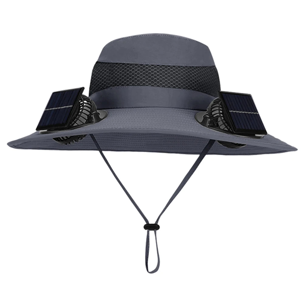 Outdoor Camping & Fishing Solar Fan Hat – Unisex Portable Wide Brim Fisherman Cap with Solar-Powered Cooling Fan