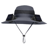 Outdoor Camping & Fishing Solar Fan Hat – Unisex Portable Wide Brim Fisherman Cap with Solar-Powered Cooling Fan