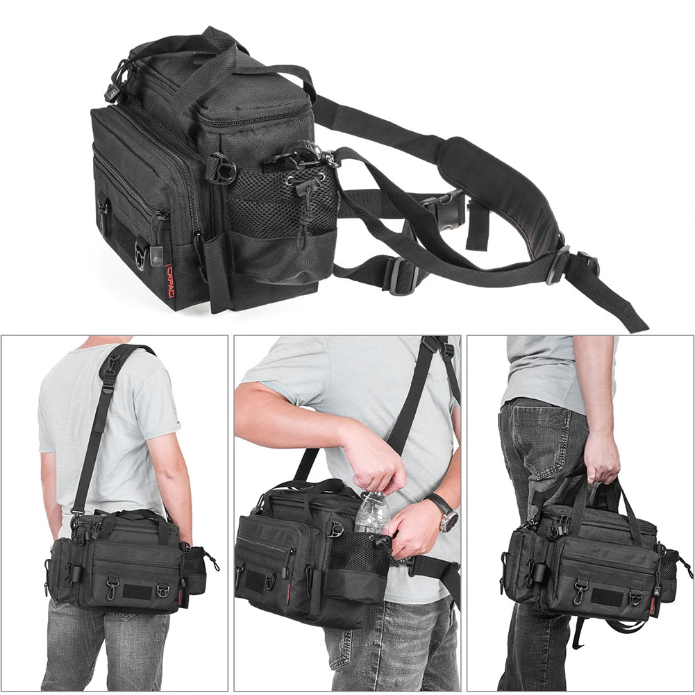Waterproof Oxford fishing tackle bag – multi-purpose waist & shoulder storage case for reels, lures & outdoor gear