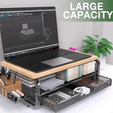 High-Grade Wood Monitor Stand Riser with Drawer – Large Capacity Desk Monitor Stand with Pen & Plug Holder