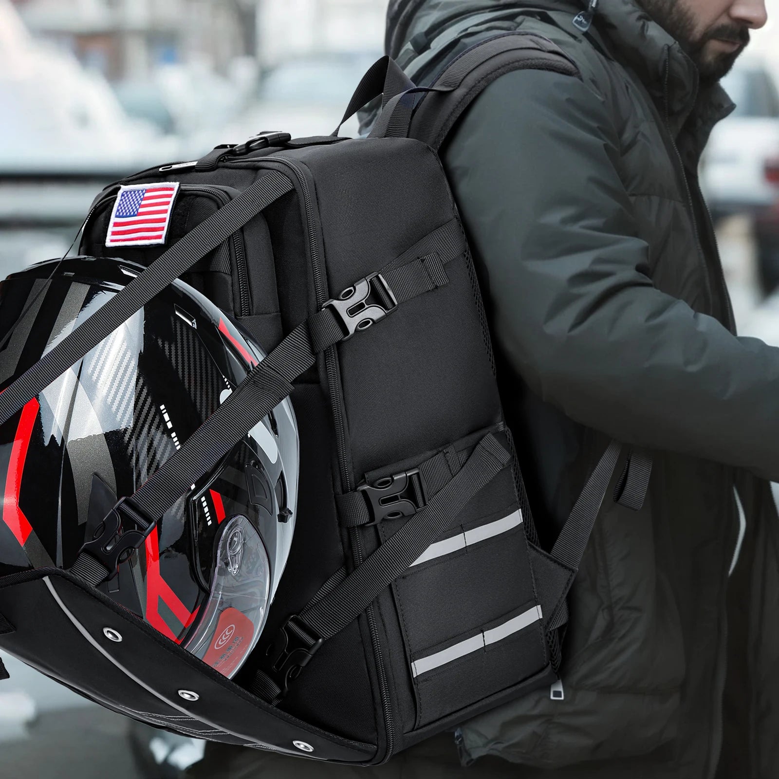 Motorcycle Helmet Backpack – Large-Capacity Waterproof Riding Bag with Helmet Holder for Cycling, Travel & Motorbike Gear