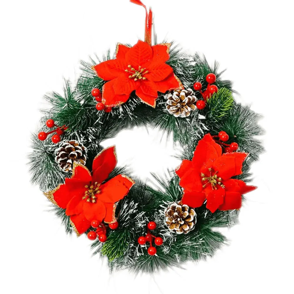 Christmas Hanging Wreath Decoration – Festive PVC Door Décor with Bow, Berries, Santa & Reindeer Design