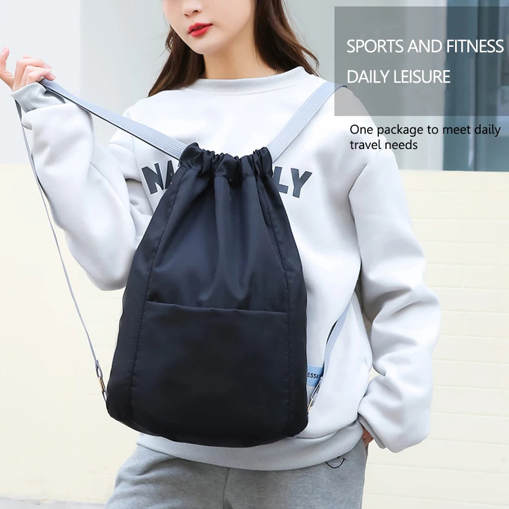 Waterproof Drawstring Backpack – Large Capacity Sports Gym Bag with Zipper for Swimming, Yoga & Fitness