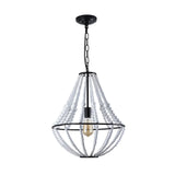 Farmhouse Wood Beaded Chandelier – Modern 1-Light Boho Pendant Light Fixture for Home Décor (E26 Socket)