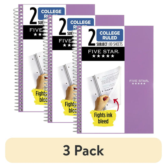 Five Star Spiral Notebooks – 3-Pack 2-Subject College-Ruled 6" x 9" Amethyst Purple Journals 📘