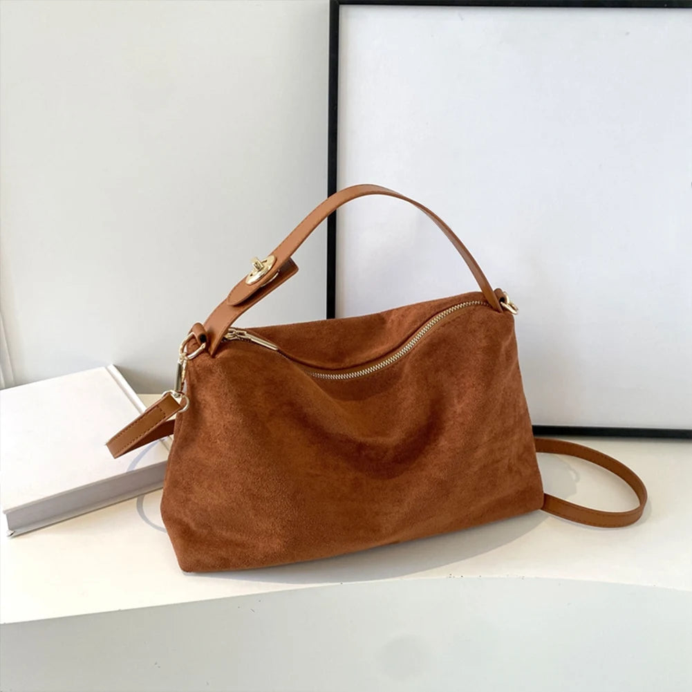 Women’s Suede Crossbody Hobo Bag – Adjustable Strap Satchel with Inner Pocket & Zipper Clutch for Work & Travel 👜✨