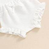 Waffle-Flower Embroidered Sleeveless Romper Set for Baby Girls – Shorts & Headband Included