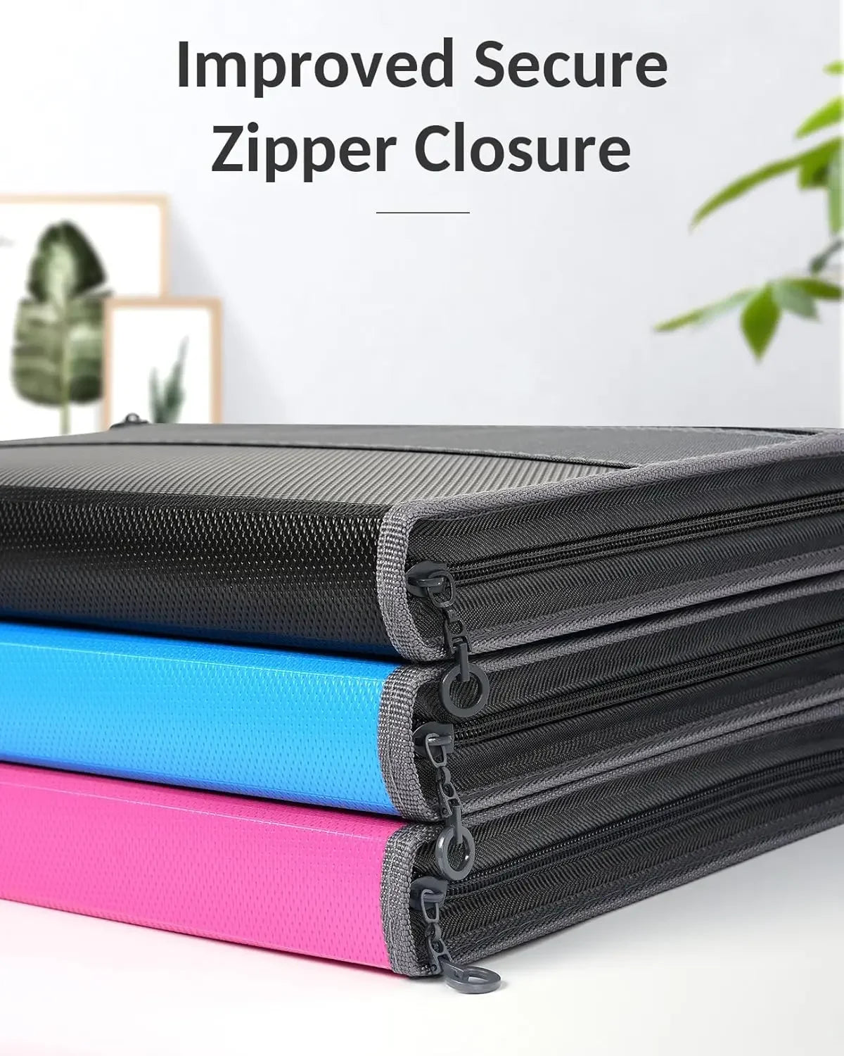 Expandable File Organizer with Security Zipper – 12-Pocket Document Folder with Front Pen Holder for Office & School