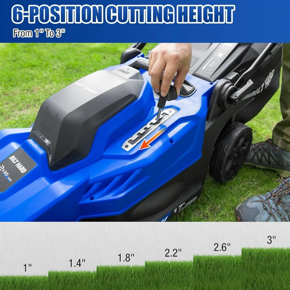 40V 17″ Brushless Cordless Lawn Mower – 2-in-1 Electric Push Lawnmower with 6-Position Height Adjustment & Dual 4.0 Ah Batteries