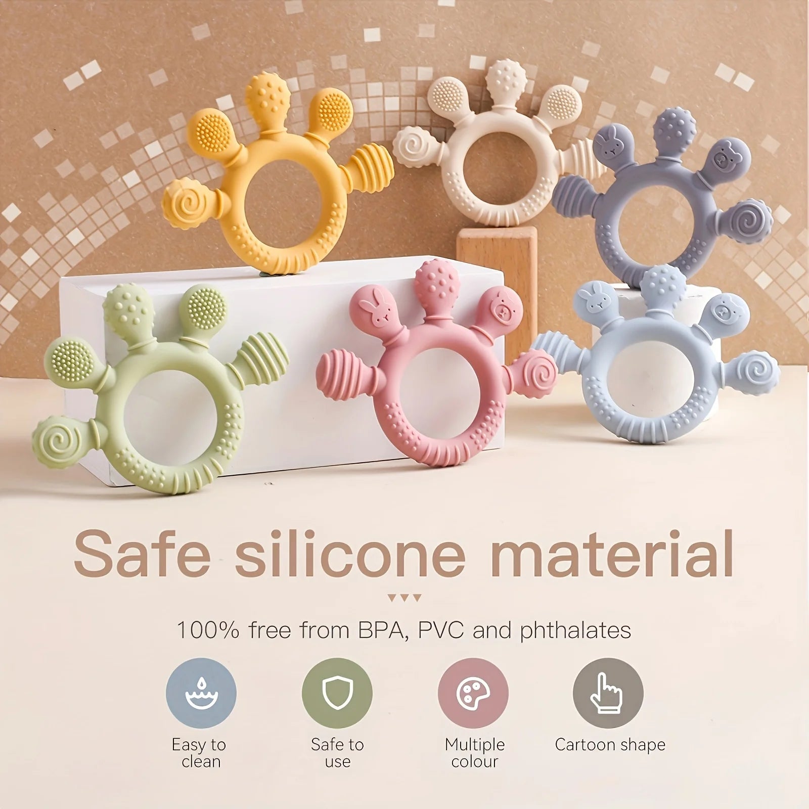 “Baby Silicone Teether – Soft BPA-Free Teething Stick Toy for Grasp Training, Biting & Chewing Relief for Infants & Toddlers”