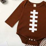 Football-Style Baby Boy & Girl Outfit Set – Long Sleeve Romper, Sweatshirt & Elastic Pants (3 pcs)