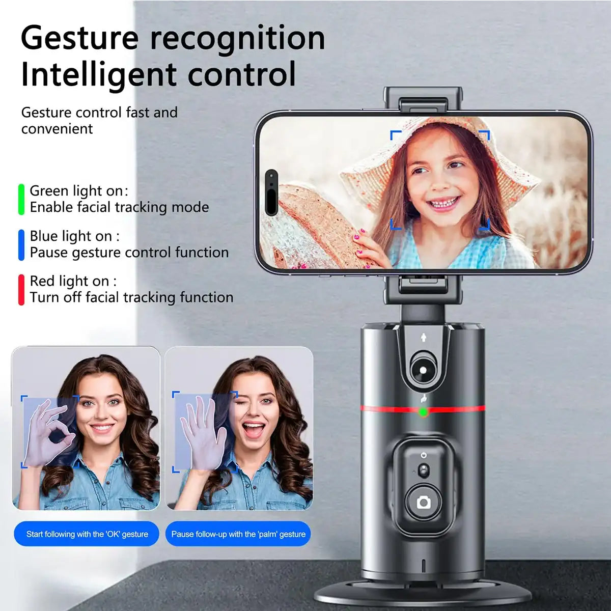 Auto Face Tracking Phone Holder Stand – 360° Rotation with Remote & Gesture Control for Live Streaming 🎥📱