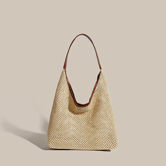 Straw Woven Tote Bag for Women – Magnetic Closure Shoulder Bag with PU Purse, Beach & Travel Clutch Combo