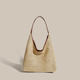 Straw Woven Tote Bag for Women – Magnetic Closure Shoulder Bag with PU Purse, Beach & Travel Clutch Combo