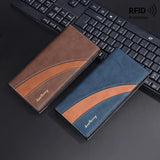 Fashion Long Purse Frosted Splicing Wallet PU Leather Business Men's Long Wallet Multifunction Large Cash Purse Bag Male