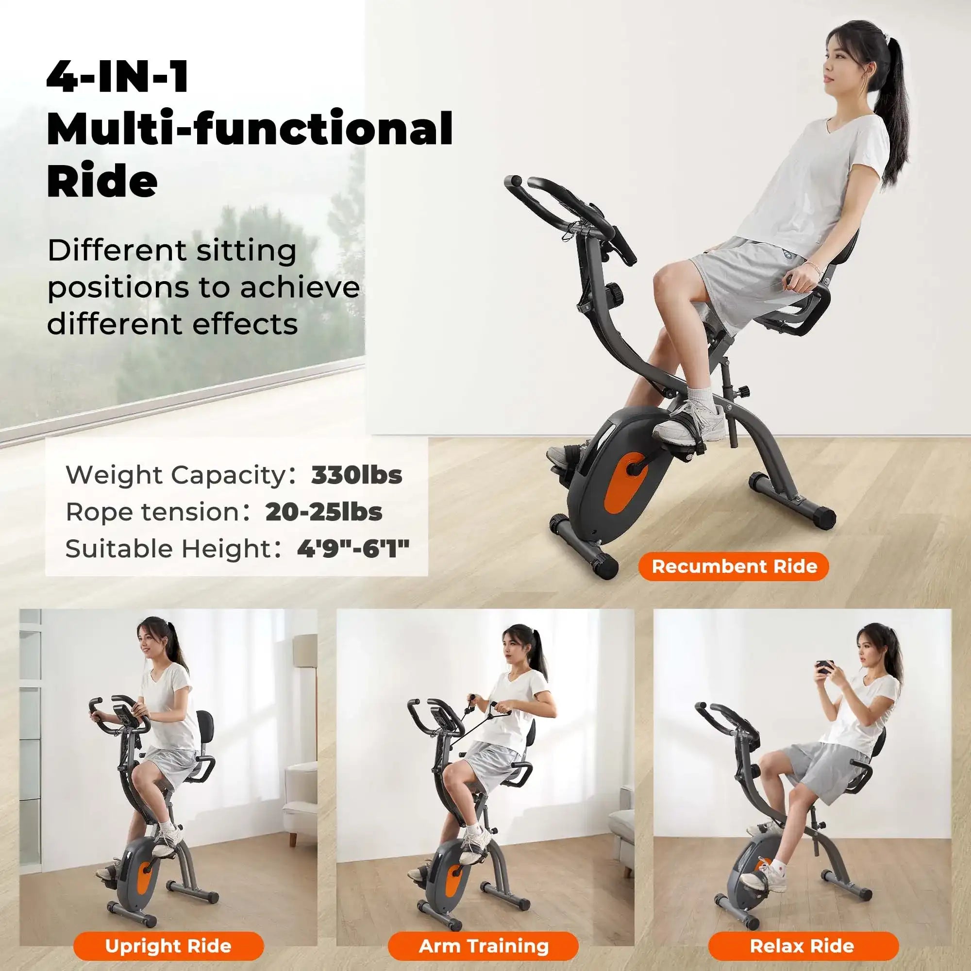 Folding Exercise Bike with LCD Monitor & Arm Bands for Home Workout