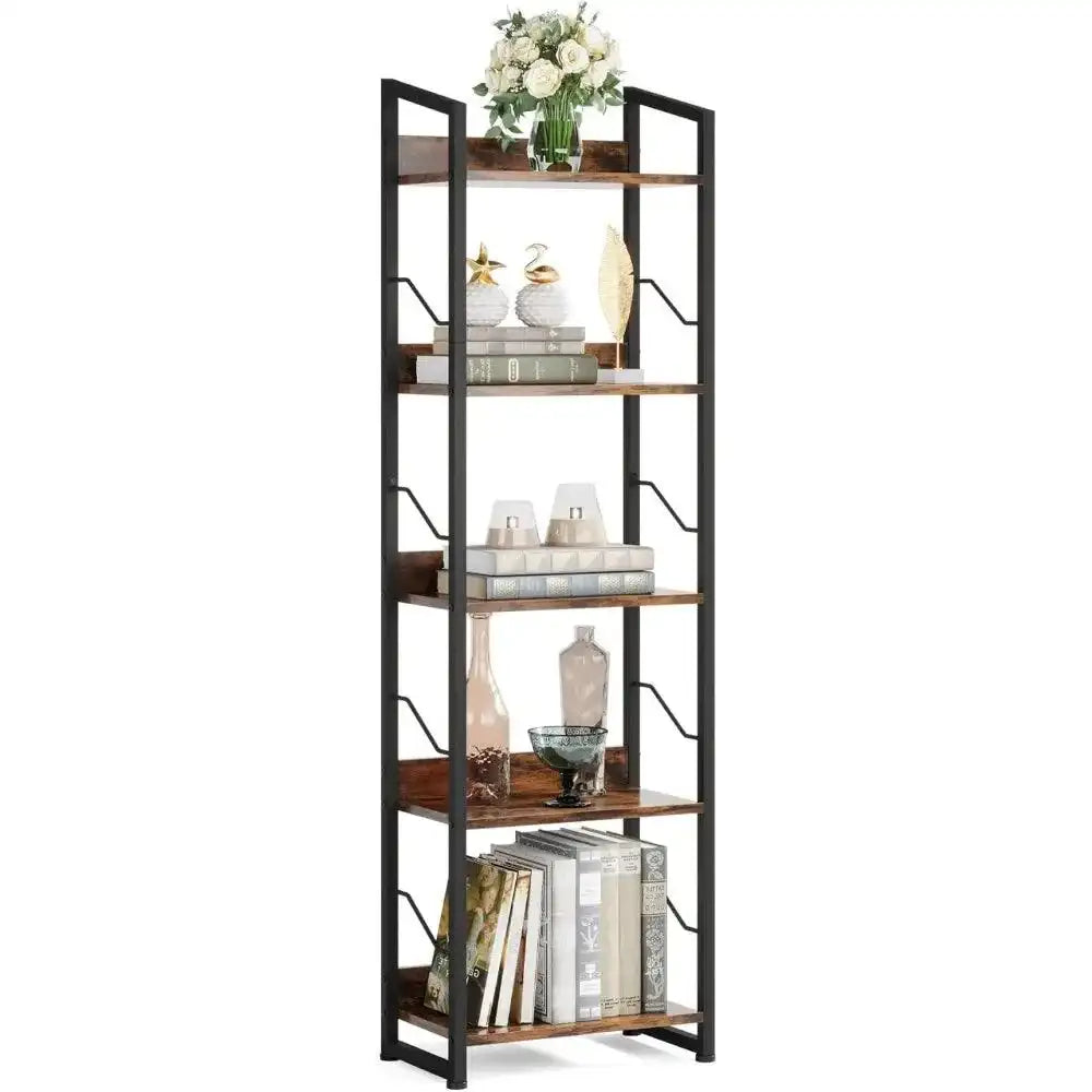 Tier Industrial Wood Bookcase with Metal Edge Protection - PulinGO