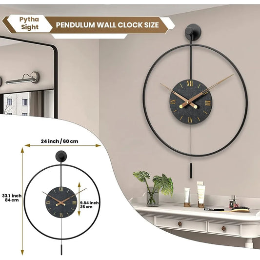 Large Modern Wall Clock – Silent Metal Minimalist Wall Clock with Walnut Dial for Living Room Décor