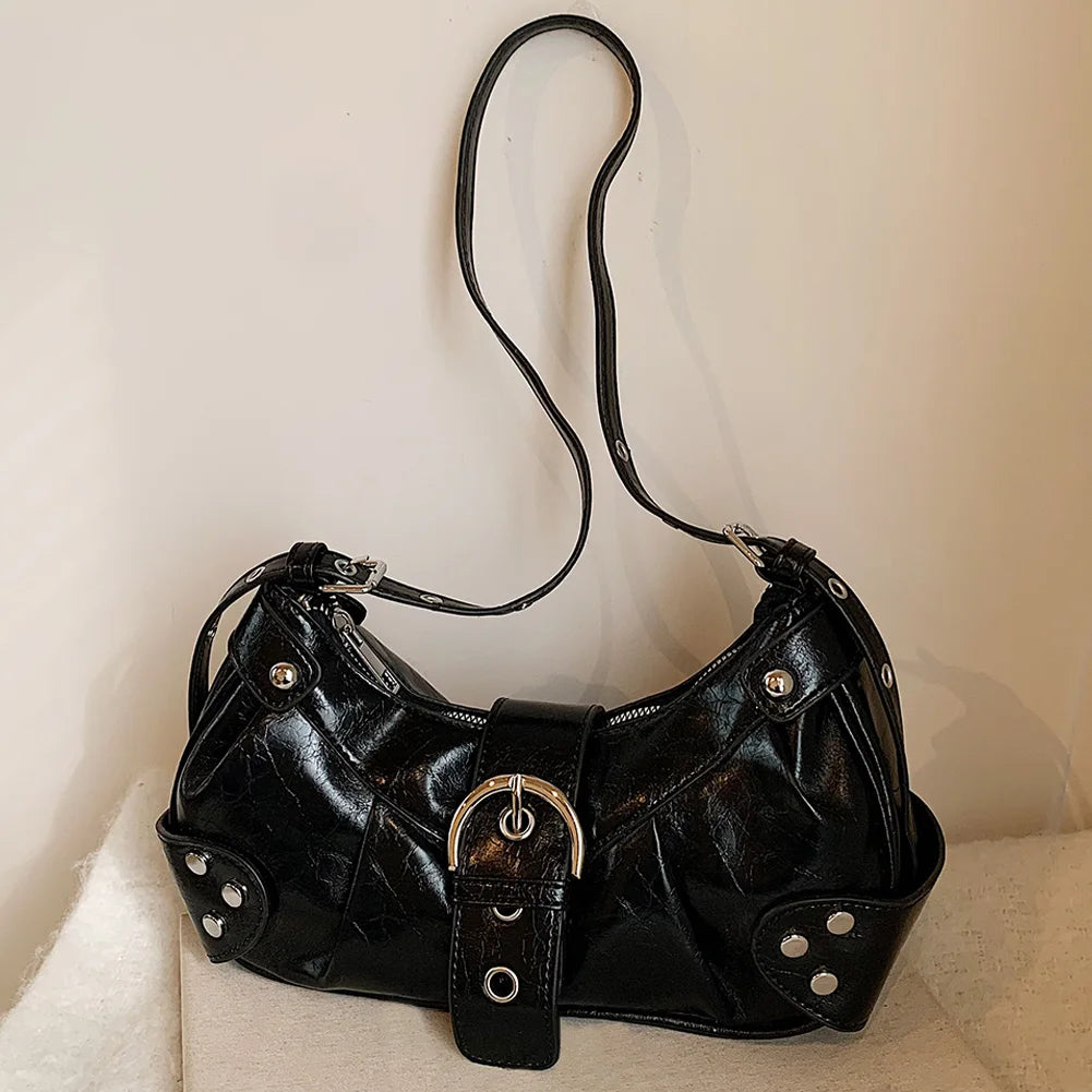 Women’s Y2K Punk Under-Arm Shoulder & Crossbody Bag – Solid PU Leather Handbag