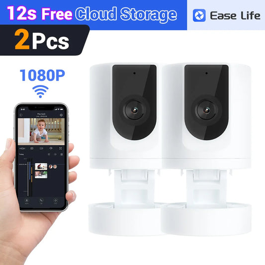 2PC Ease Life Indoor Security Camera – 1080P WiFi Pet & Baby Camera with Phone App Control, Motion Detection & Night Vision for Home Security