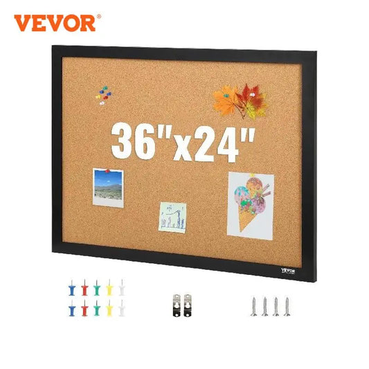 VEVOR Cork Board Bulletin Board – 36 x 24 / 24 x 18 in Vision Board with MDF Frame & Push Pins