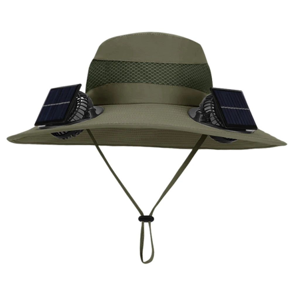 Outdoor Camping & Fishing Solar Fan Hat – Unisex Portable Wide Brim Fisherman Cap with Solar-Powered Cooling Fan