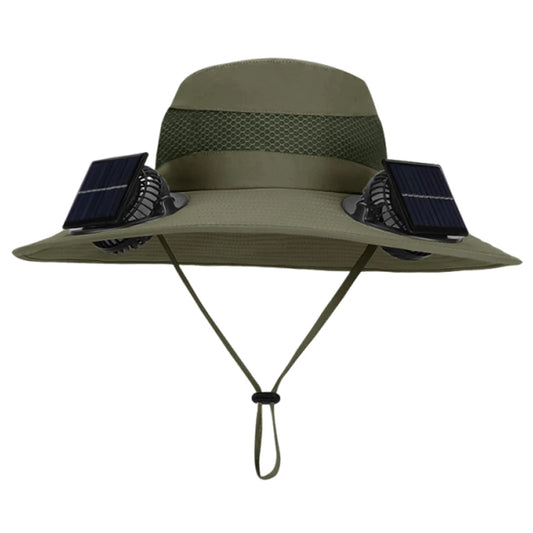 Outdoor Camping & Fishing Solar Fan Hat – Unisex Portable Wide Brim Fisherman Cap with Solar-Powered Cooling Fan