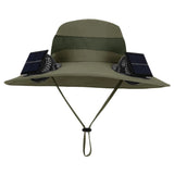 Outdoor Camping & Fishing Solar Fan Hat – Unisex Portable Wide Brim Fisherman Cap with Solar-Powered Cooling Fan