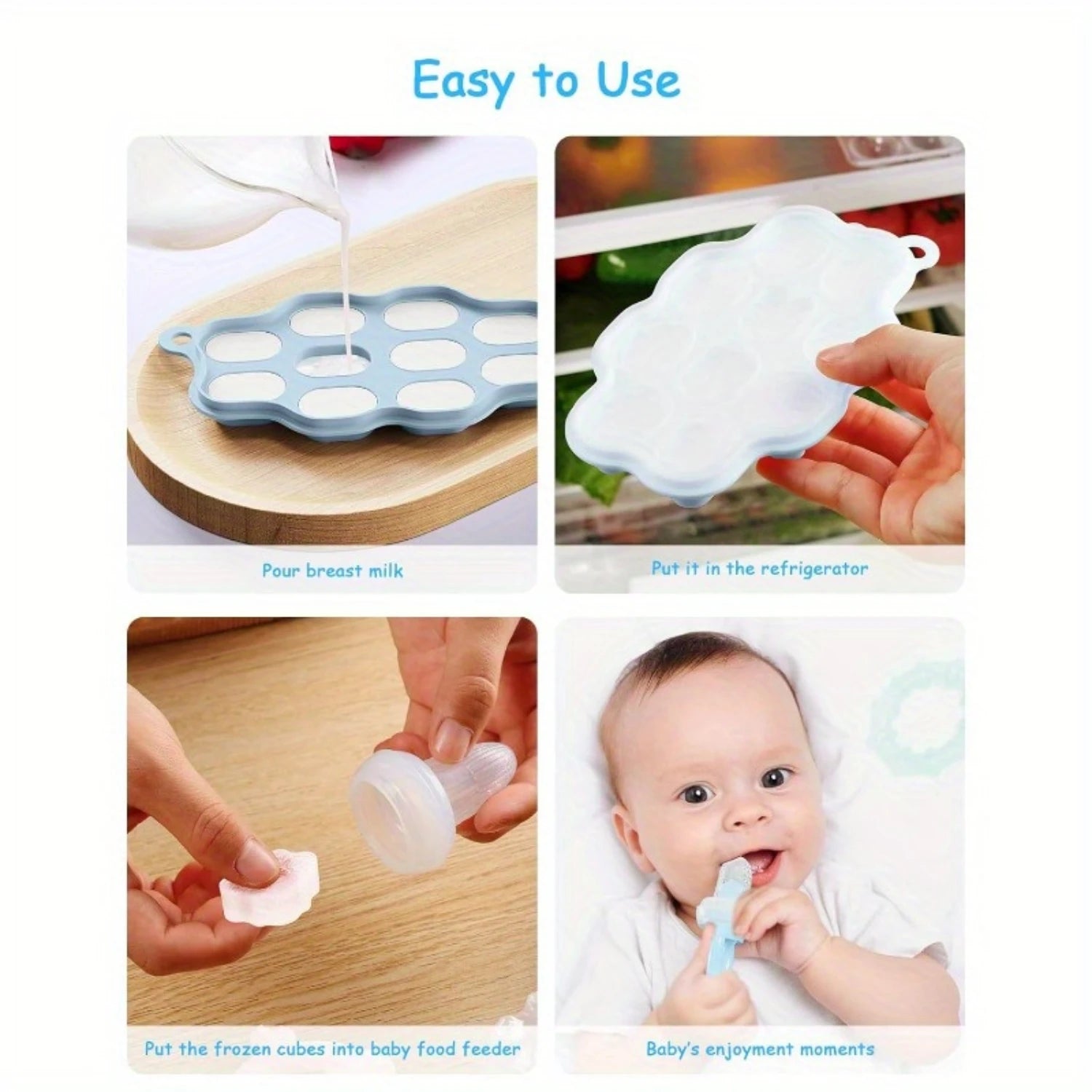 Baby Food Freezer Tray with Lid – 2 Pack Silicone Fruit & Breastmilk Storage Trays, Teether Popsicle Molds for Infants
