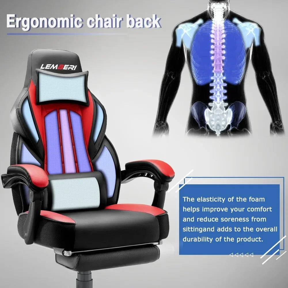 Big & Tall Gaming Chair with Footrest – Racing Style Computer Chair for Adults, 400lb Capacity, Adjustable Height, Headrest & Lumbar Support