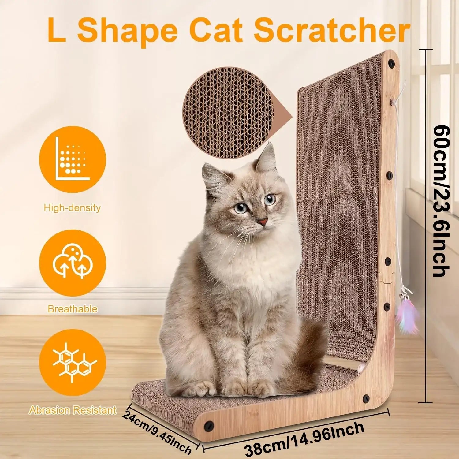 L-Shape Cat Scratcher – 23.6" Cardboard Cat Scratch Pad for Indoor Cats, Protects Furniture, Multi-Angle Cat Scratching Lounge