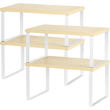 4-Pack Wooden Expandable Countertop Shelves – Stackable Organizer for Kitchen & Bathroom (Brown)