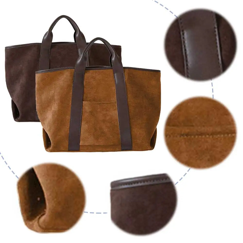 Women’s Suede Tote Bag – Large-Capacity Vintage Winter Shoulder Handbag for Shopping, Work & Daily Commute