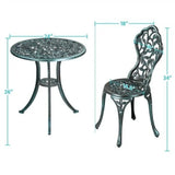“3-Piece Cast Aluminum Patio Bistro Set – Green Outdoor Garden Table & 2 Chairs for Balcony & Yard”