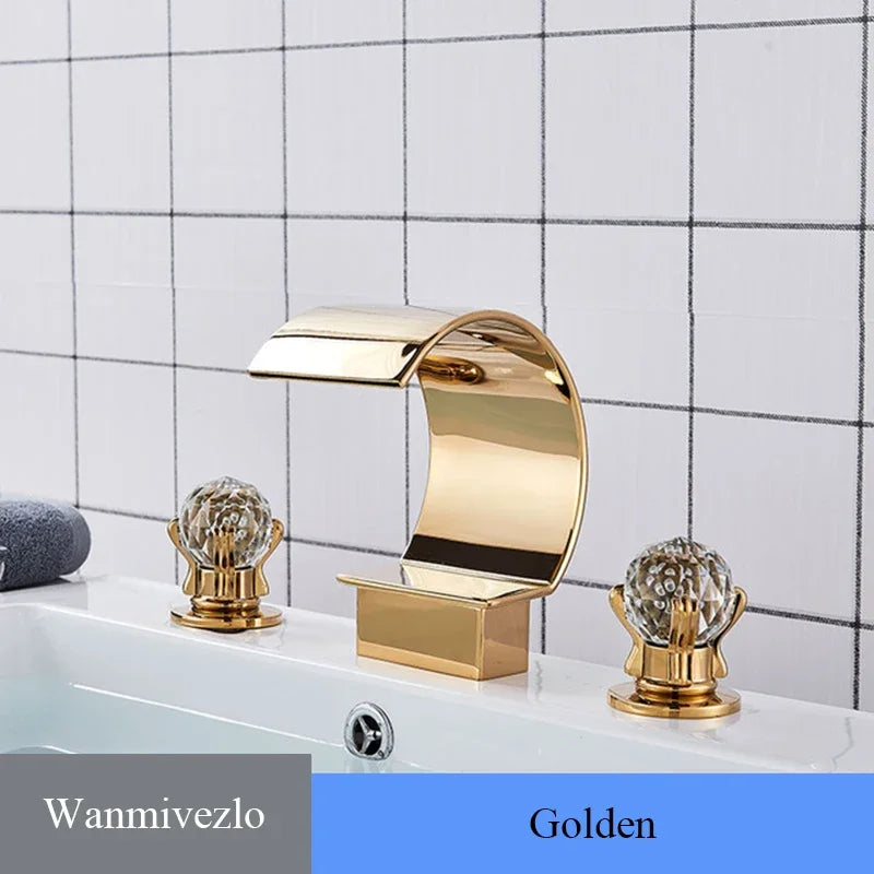 White Waterfall Bathroom Basin Faucet with Hot/Cold Mixer — Deck-Mount Single/Three Hole Water Tap