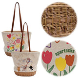 Women’s Straw Shoulder Bag – Patchwork Canvas Printed Bucket Tote with Large Capacity for Shopping & Travel 👜🌴