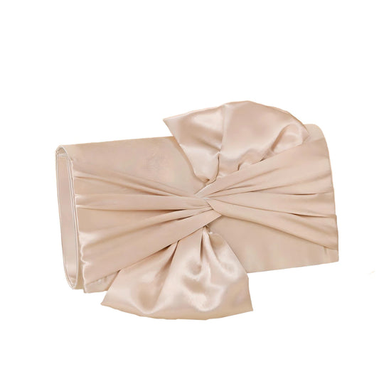 Women’s Exquisite Pleated Satin Evening Bag – Elegant Bow Clutch with Chain Strap for Weddings, Parties & Formal Events