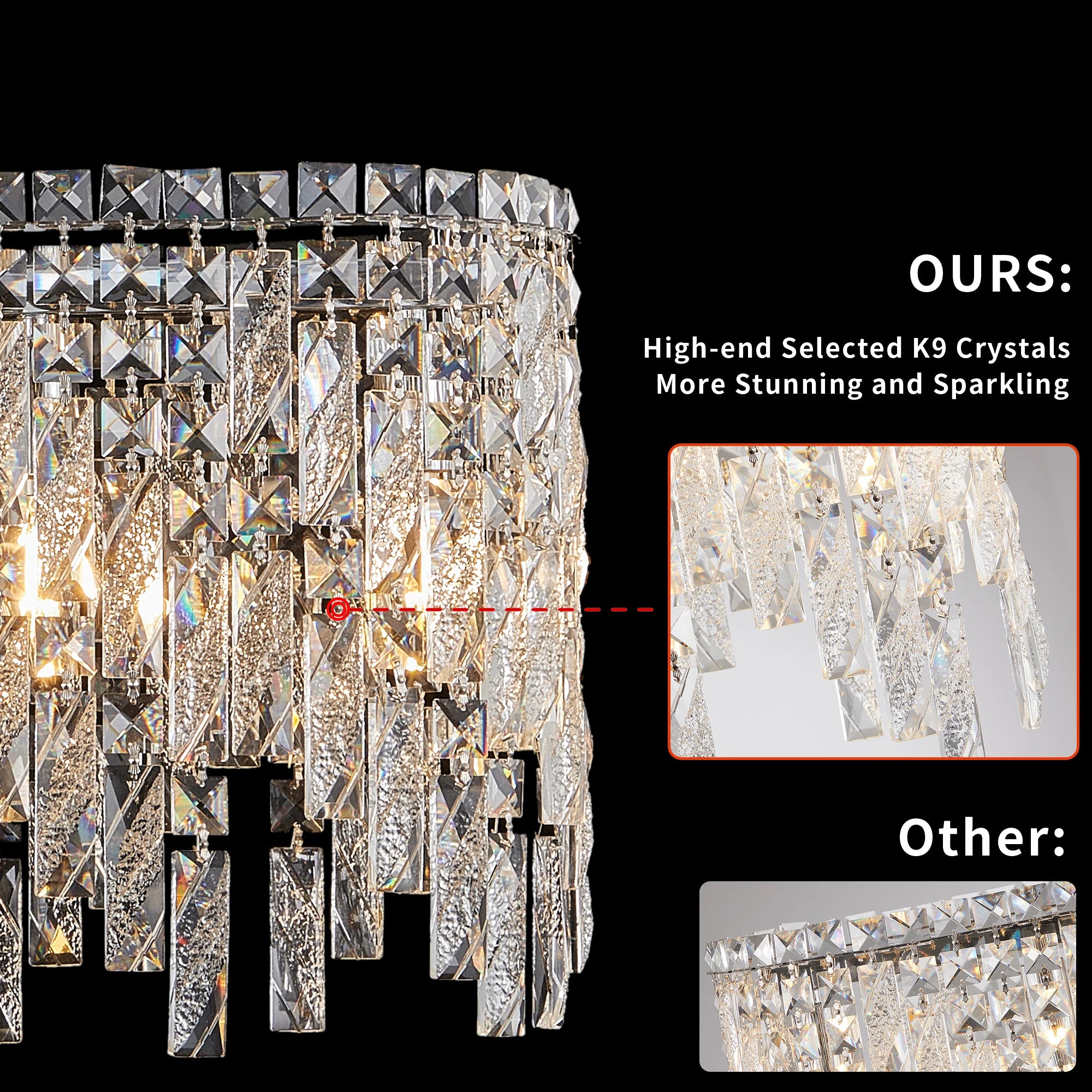 Silver Oval Crystal Chandelier – Elegant Modern Ceiling Light Fixture with Reflective Hanging Crystals (Bulbs Not Included)