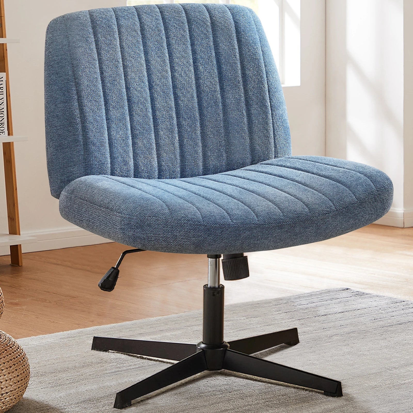 🪑 JHK Cross-Legged Rocking Gaming Chair – Armless Wide Fabric Swivel Task & Vanity Chair for Office & Living Room