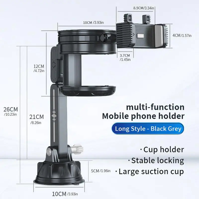 Multi-functional car phone & cup holder – adjustable automotive beverage holder with non-slip silicone bottom for interior accessories