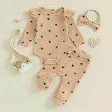 Infant Baby Girl Waffle-Knit Heart Romper, Pants & Headband 3-Piece Fall Outfit Set