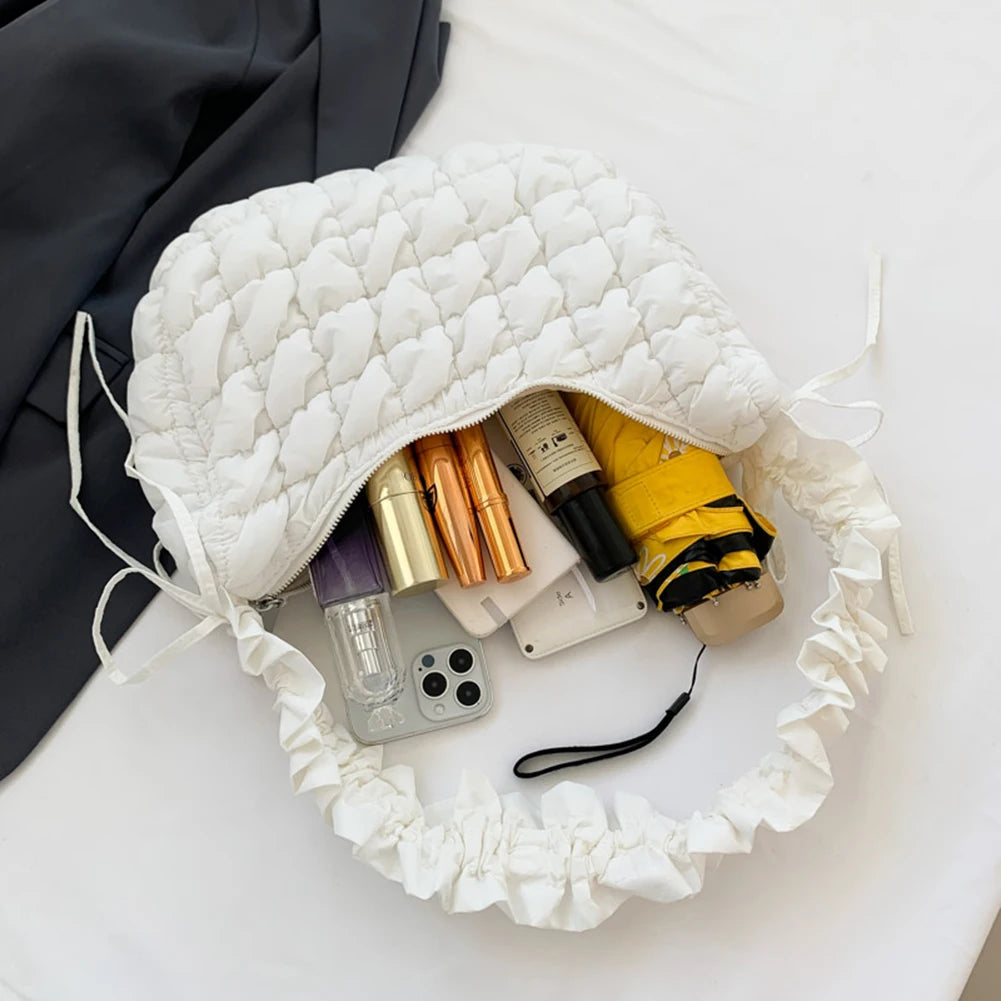 Quilted Bubble Cloud Crossbody Bag – Solid Color Padded Shoulder Purse with Adjustable Strap