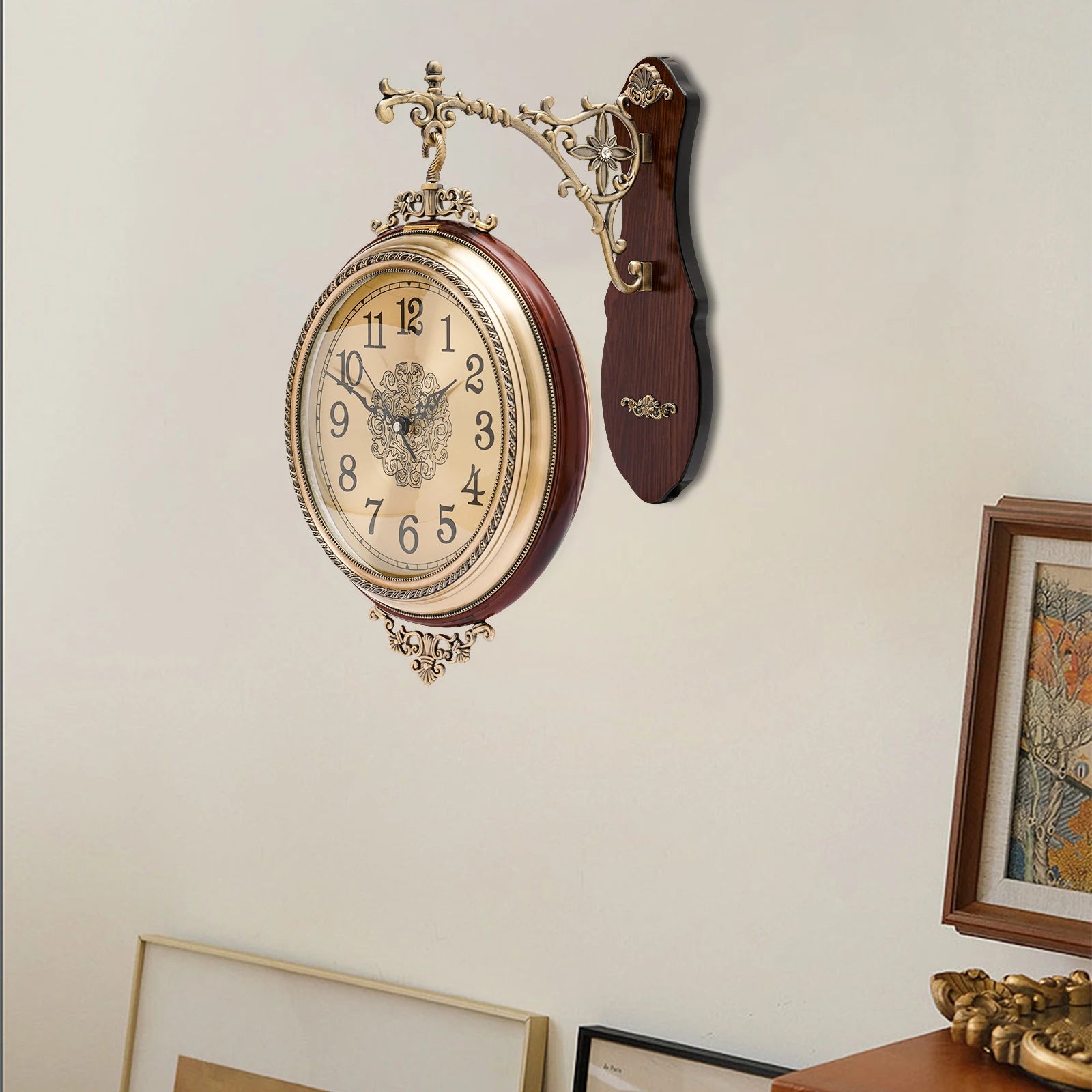 Vintage Double-Sided Wall Clock – Silent Industrial Wall Mounted Round Clock for Living Room, Kitchen & Office Décor